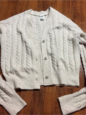 PINK Victoria's Secret Cream Cable-Knit Button Cardigan